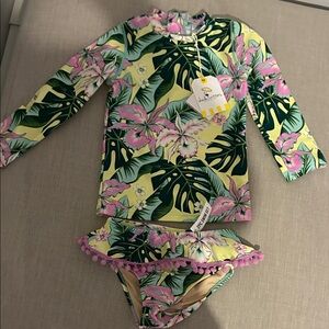 Tropical Kids Rashguard Set - Pink and Green